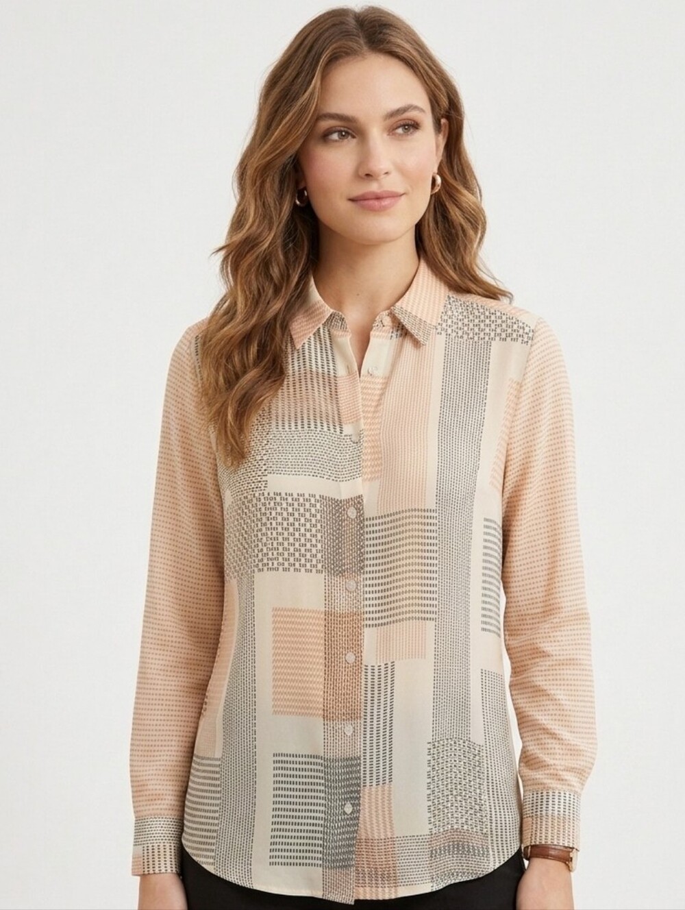 Rose & Olive Geometric Button Up Chiffon Shirt Size XL